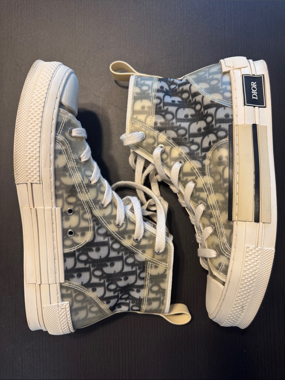 Dior High-Top Sneakers in White and Black Oblique Monogram